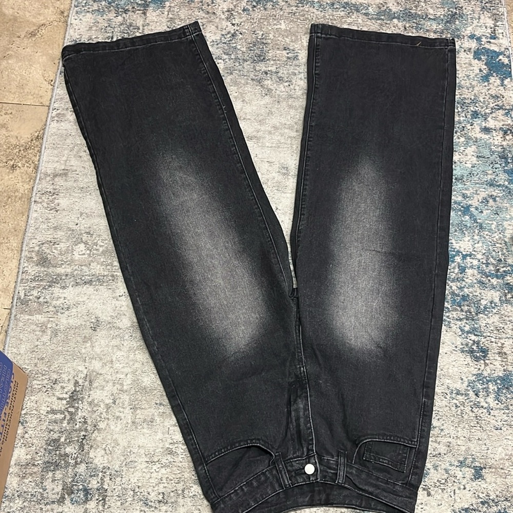 Black faded wide leg jeans